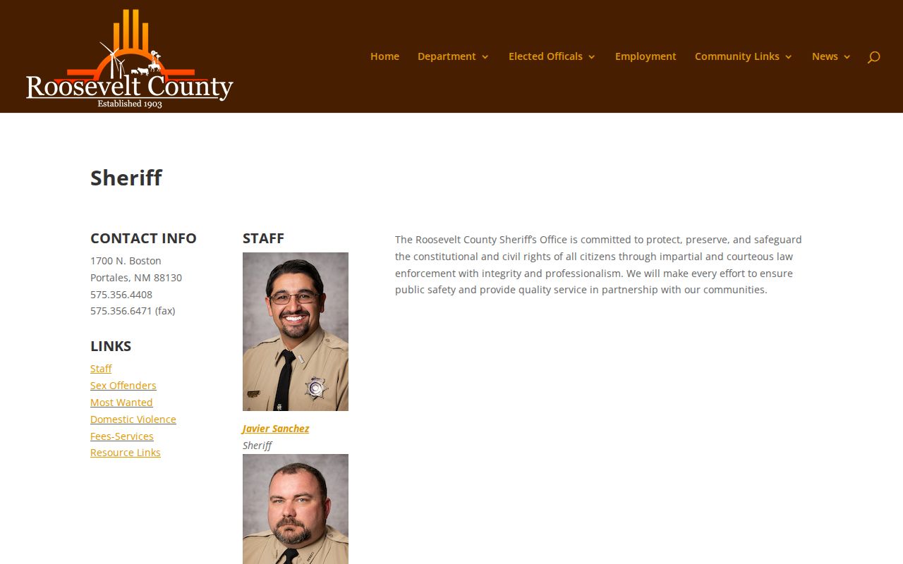 Roosevelt County arrest records sheriff office page