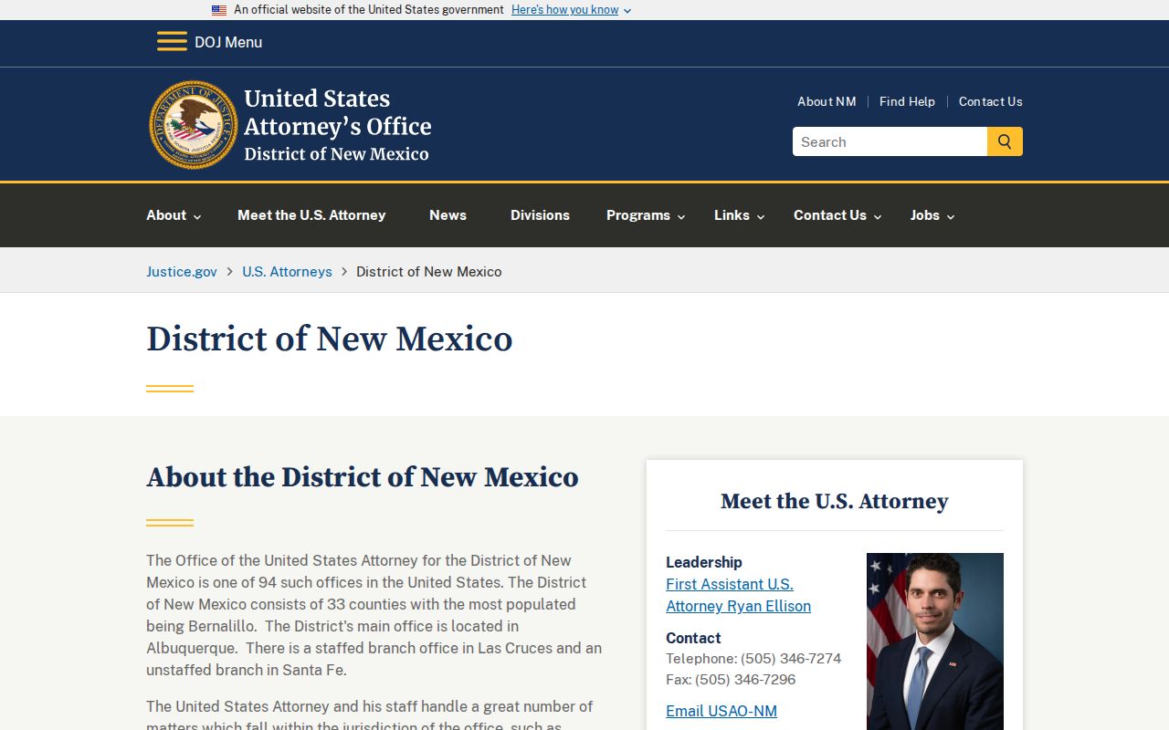 United States Attorney New Mexico page separate from Floyd criminal records