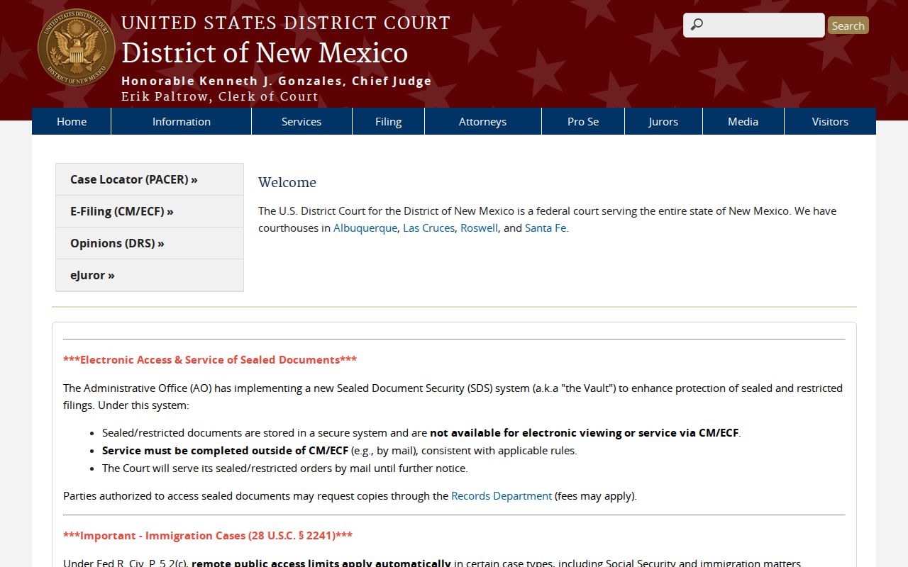 Federal District of New Mexico page distinguished from Floyd criminal court records
