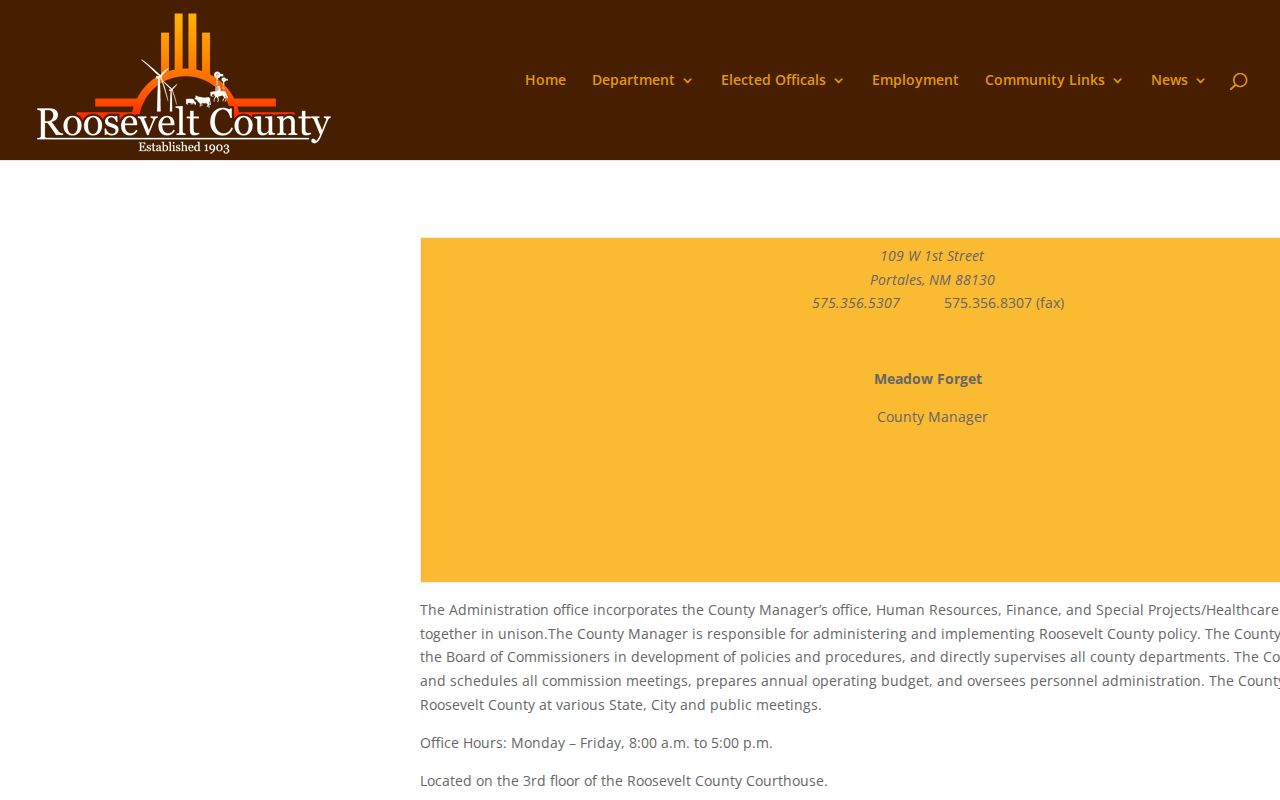Roosevelt County administration page used for Portales criminal records requests