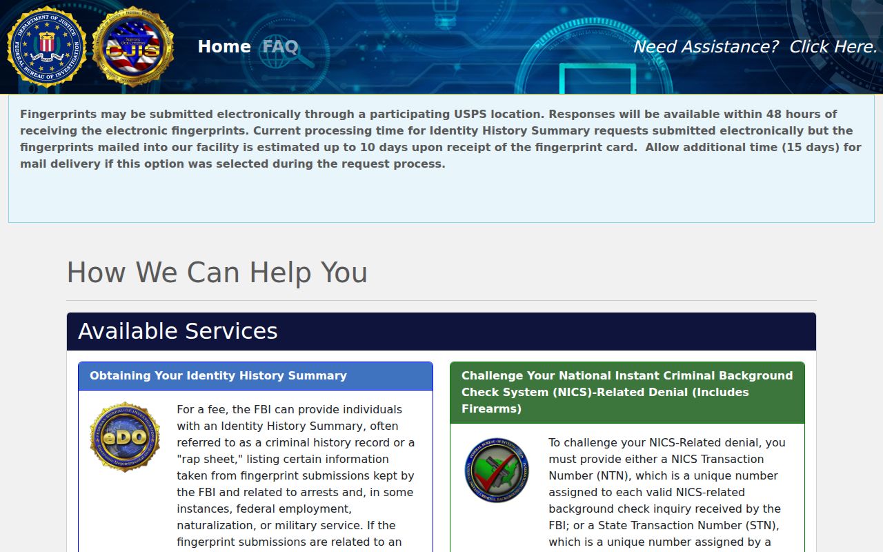 Roosevelt County criminal history self-review through the FBI request portal